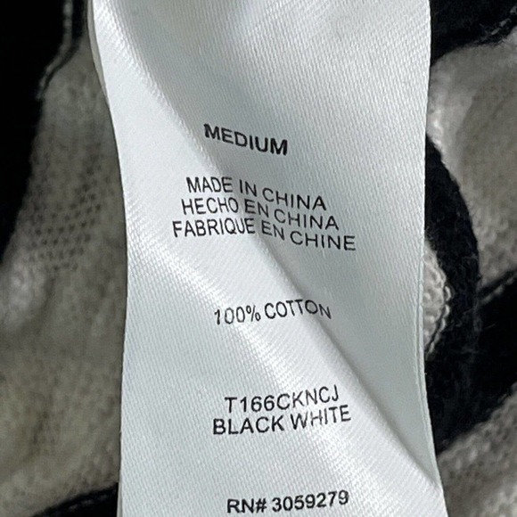 Carly Jean Size M Striped Top Pullover Textured 100% Cotton Black White - Picture 7 of 8